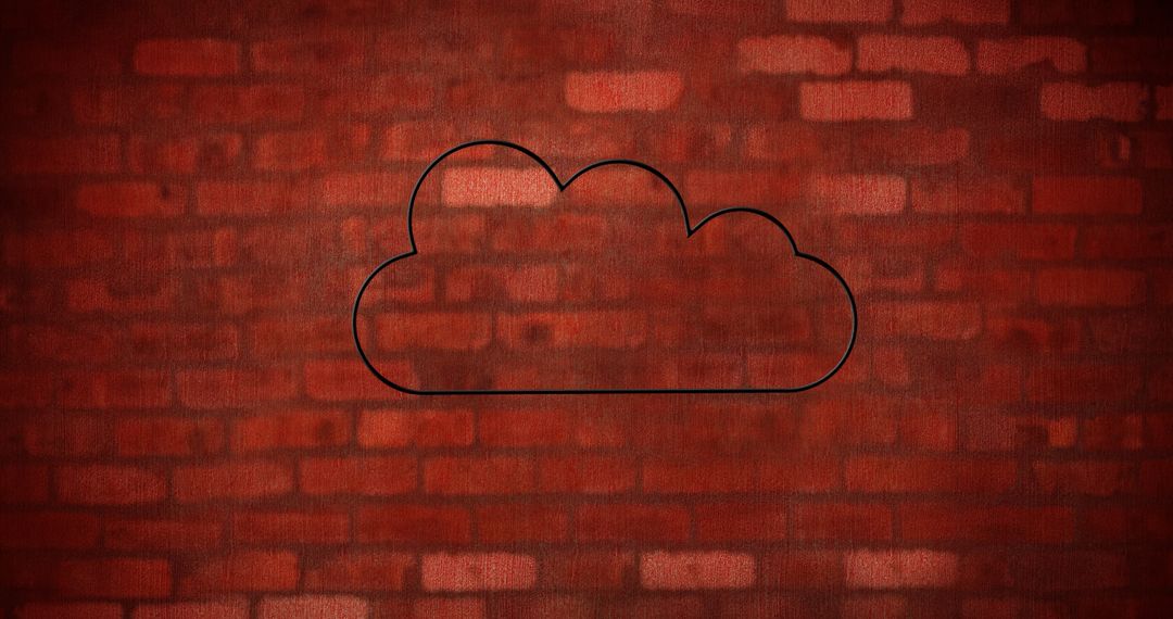 Glowing Neon Cloud Icon on Red Brick Wall