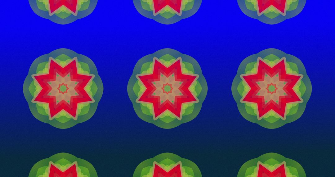 Bright Kaleidoscope Shapes on Gradient Blue Background