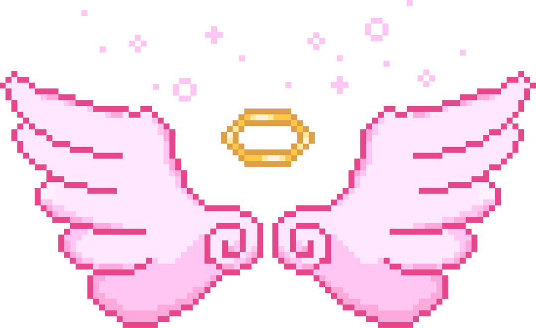 Transparent Pink Angel Wings with Golden Halo Pixel Art