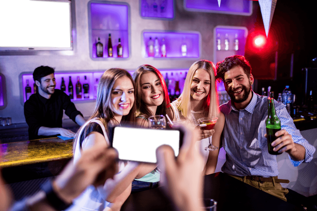 Transparent Background Friends Enjoying Drinks at Bar