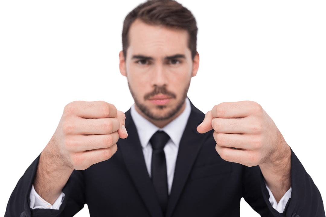 Exasperated Businessman Clenching Fists Transparent Background