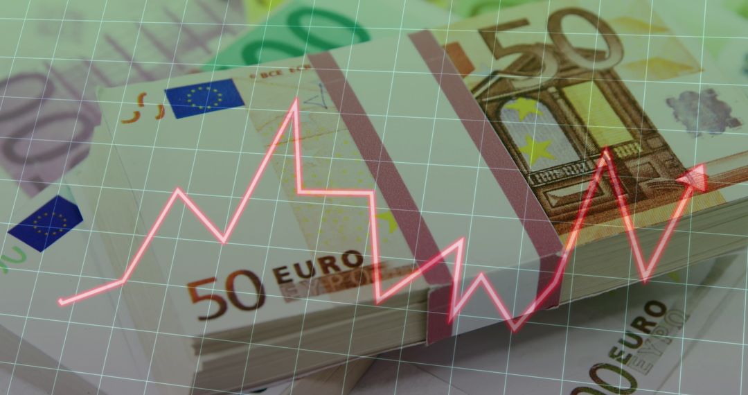 Digital Graph on Euro Banknotes Depicts Economic Trends