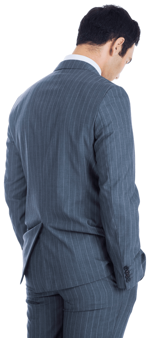 Businessman in Formal Suit Looking Downward Back View Transparent Background