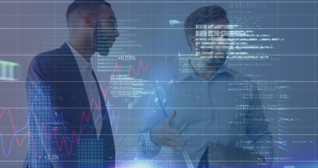 Digital Deal: Businessmen Analyzing Financial Data with Graphs