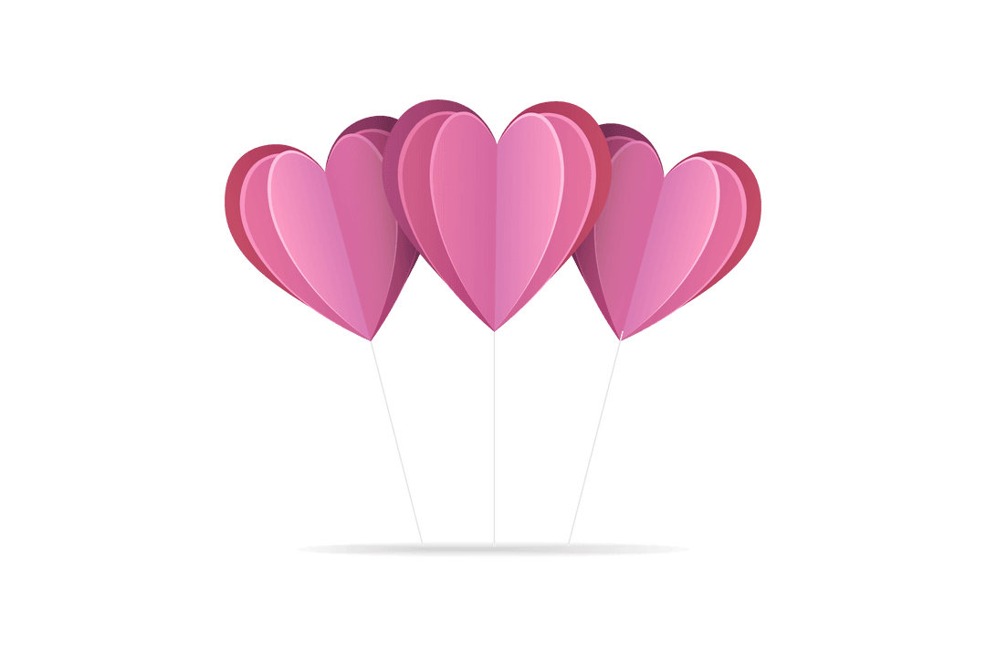 Pink Paper Hearts on Sticks with Transparent Background for Valentine's Day