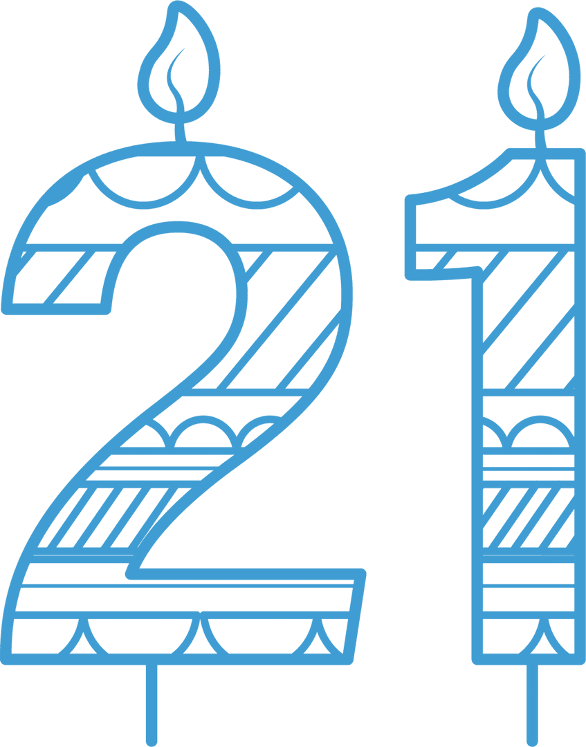 Blue Transparent Candle Design of Number 21