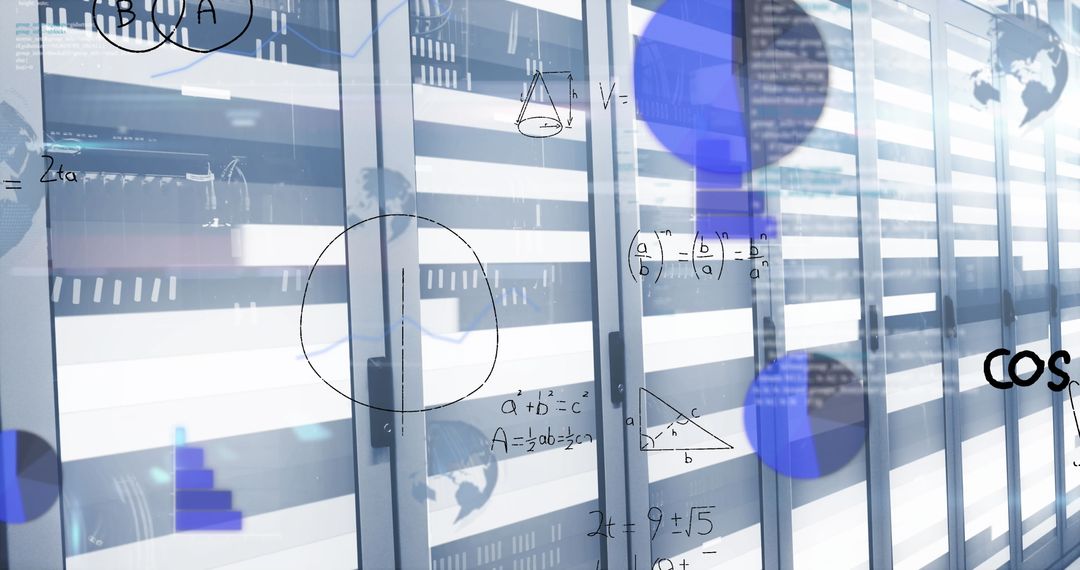 Data Center Server Rack with Mathematical Overlay