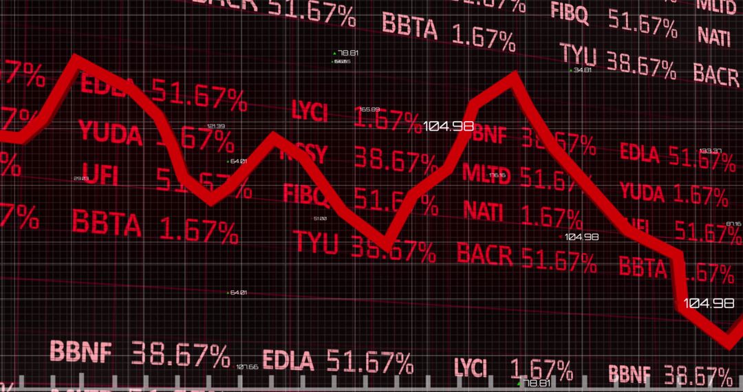 Sharp Decline in Stock Market Graph Against Red Financial Data Background