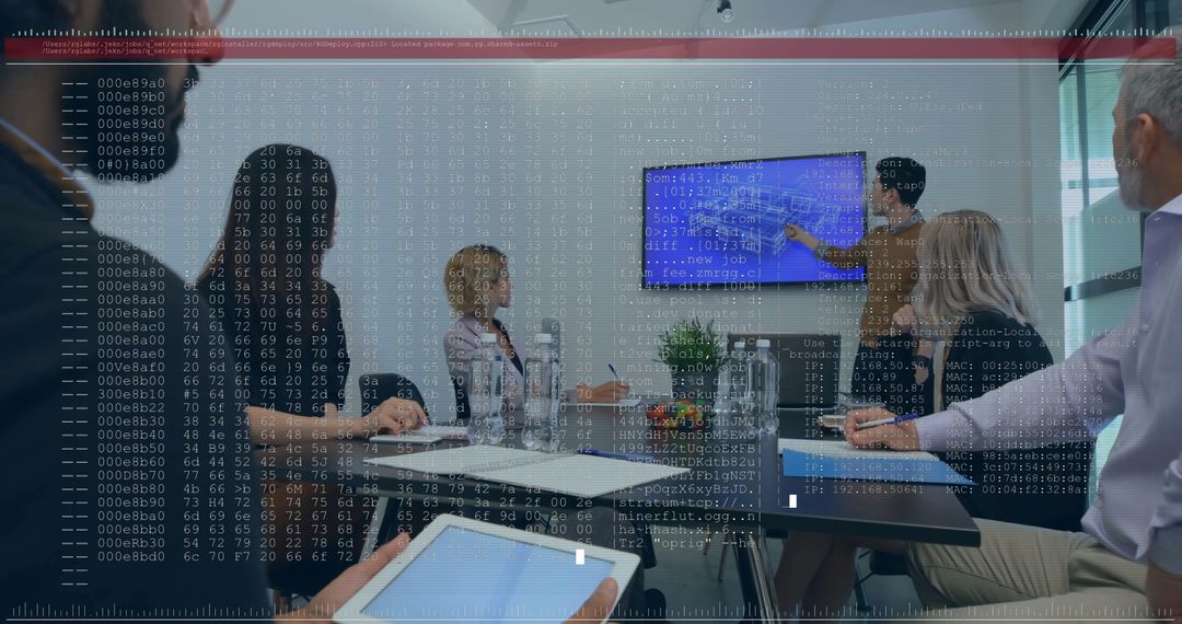 Diverse Business Team Analyzing Financial Data on Digital Screens