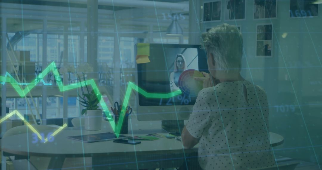 Senior Professional Analyzing Financial Data with Digital Chart Overlay