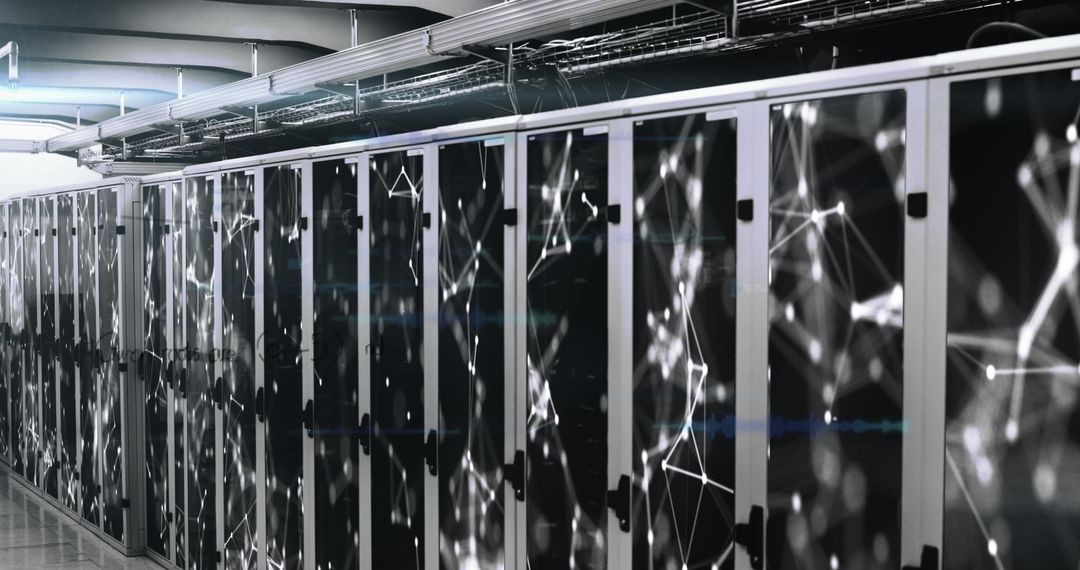 Abstract Digital Data Stream Flow in Modern Server Room