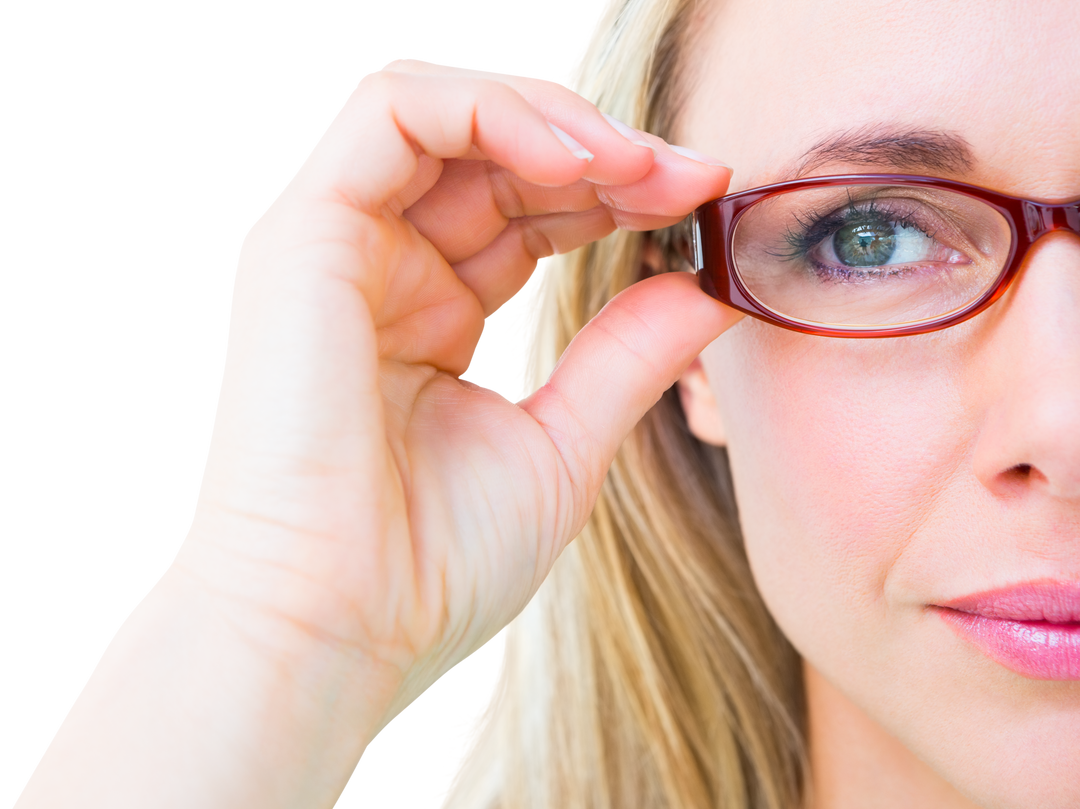 Close Up of Blonde Woman with Red Reading Glasses on Transparent Background - Download Free Stock Images Pikwizard.com