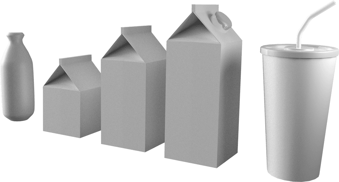 Transparent Mockup Illustration of White Beverage Containers with Copy Space