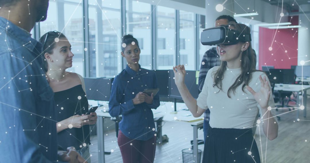 Team Collaborates Using Virtual Reality in Open Office