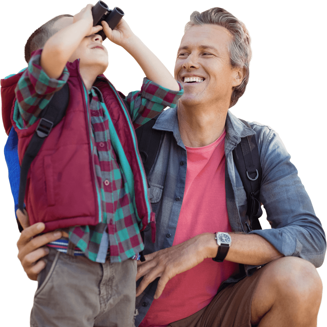 Joyful Father and Son Using Binocular in Nature is Wetin E Mean