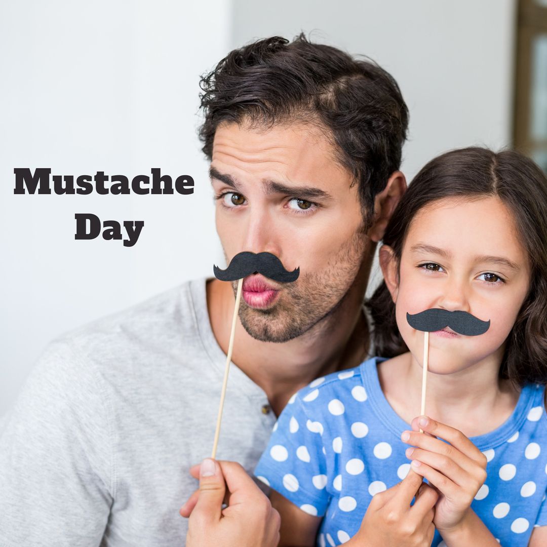 Father and Daughter Celebrating Mustache Day with Props
