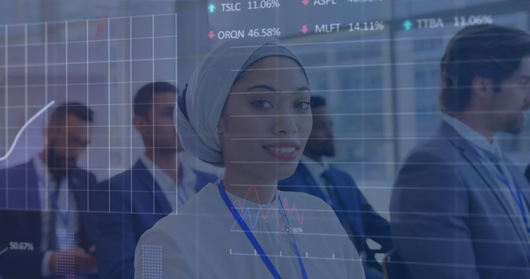 Digital Interface Overlay on Business Professionals