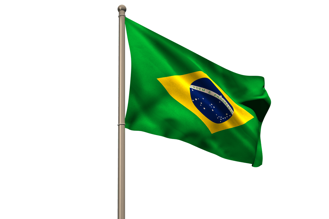 Flowing Brazilian Flag on Transparent Background