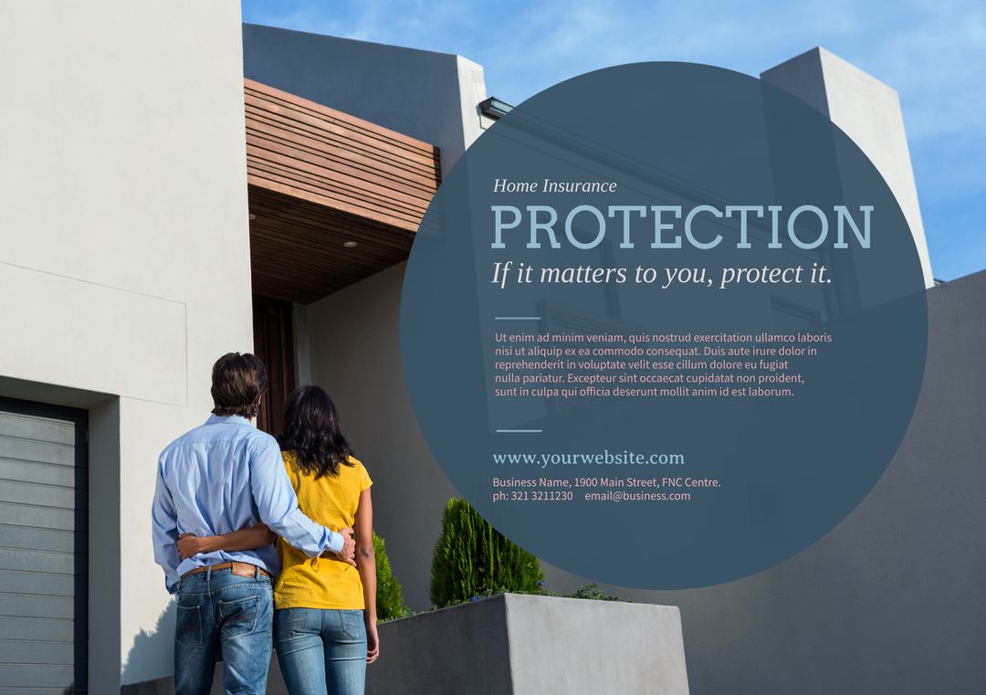 Home Insurance Concept Couple Looking at Modern House