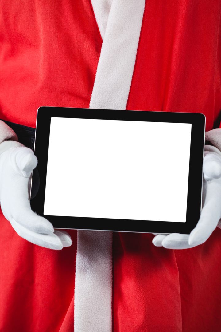 Santa Claus Holding Digital Tablet with Black Transparent Screen Close-Up - Download Free Stock Images Pikwizard.com