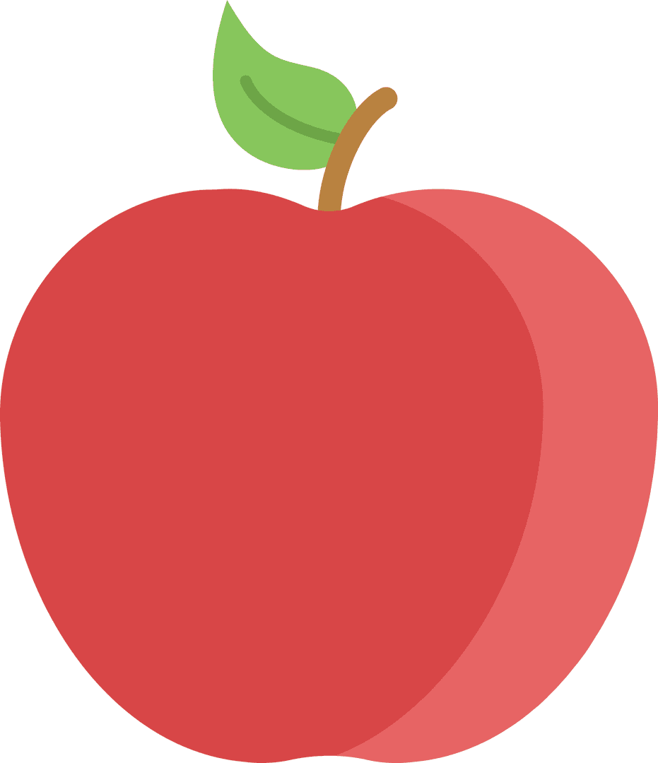 Red Apple Icon on Transparent Background Simple Organic Design