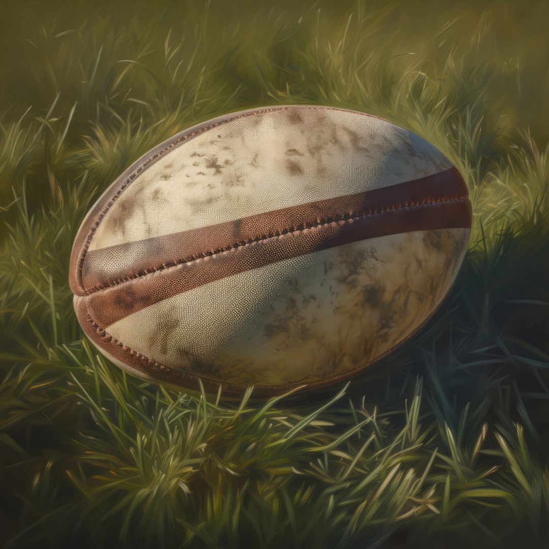Close up of white and brown rugby ball on grass, created using generative ai technology - Free Images, Stock Photos and Pictures on Pikwizard.com