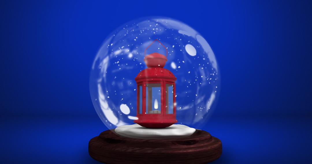 Festive Red Lantern Snow Globe with Falling Snow on Blue Background - Free Images, Stock Photos and Pictures on Pikwizard.com