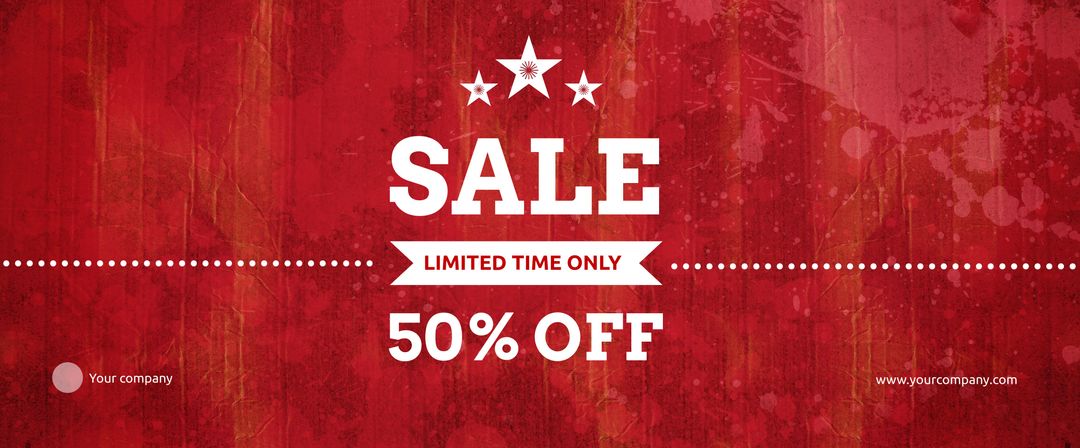 Bold red sale banner with 50 percent off promotion