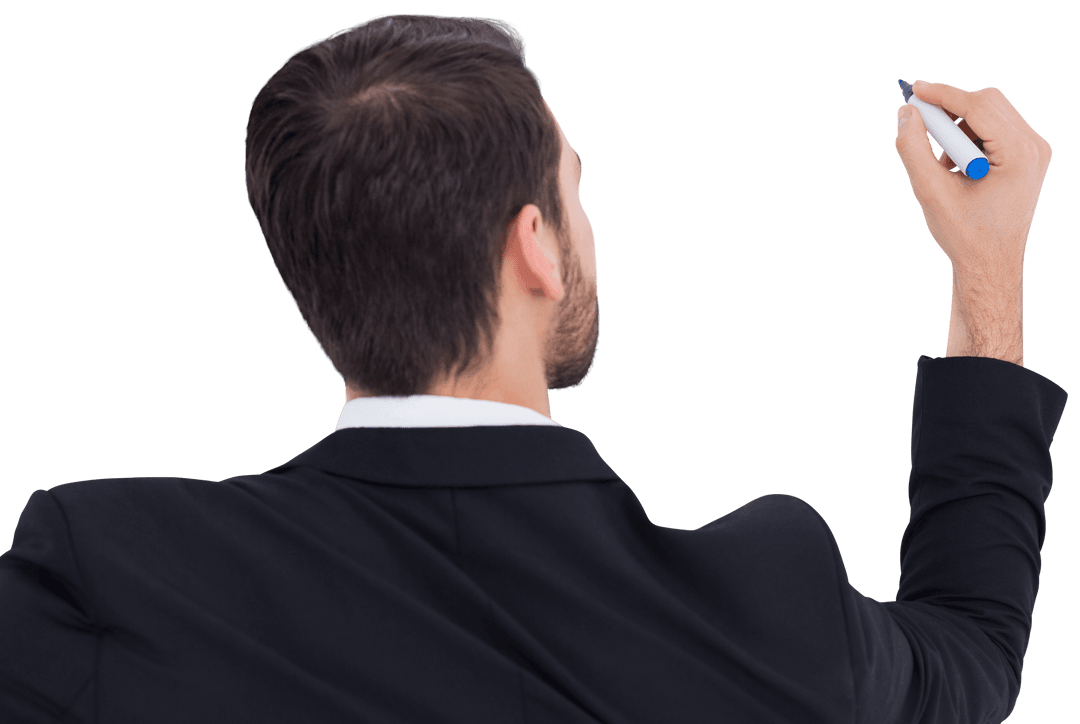 Transparent Background of Businessman Writing with Marker in Suit
