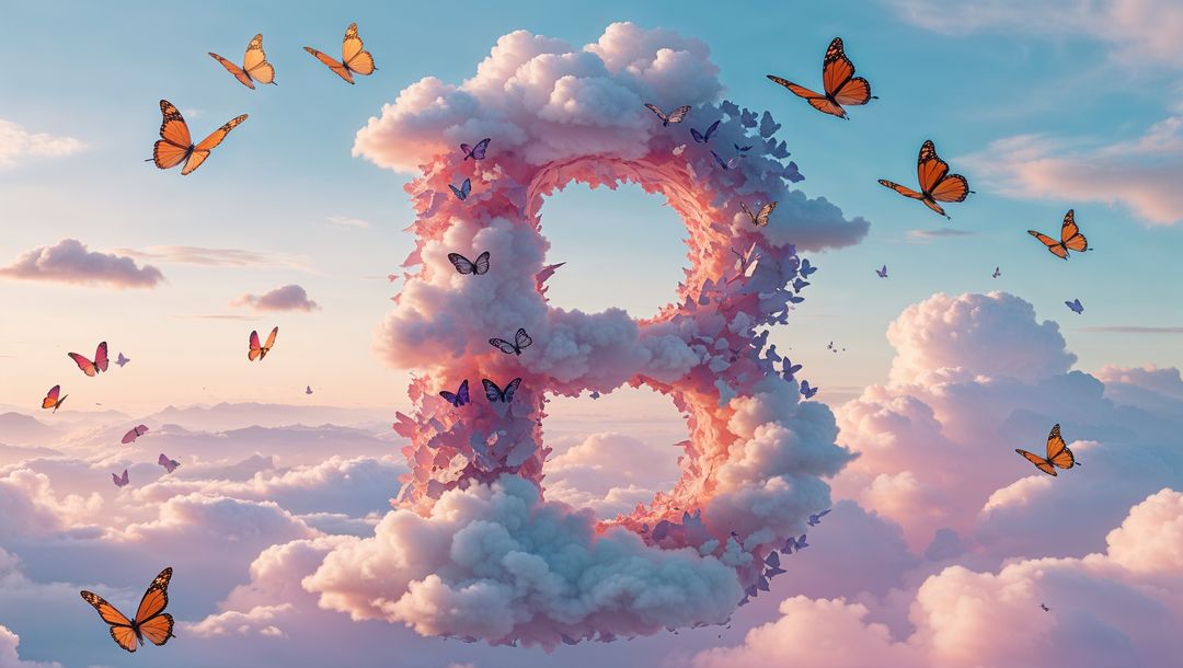 Whimsical Cloud Letter B with Butterflies in Celestial Sky