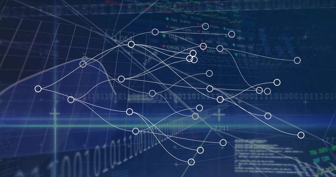 Network Connections Over Data Processing on Black Background