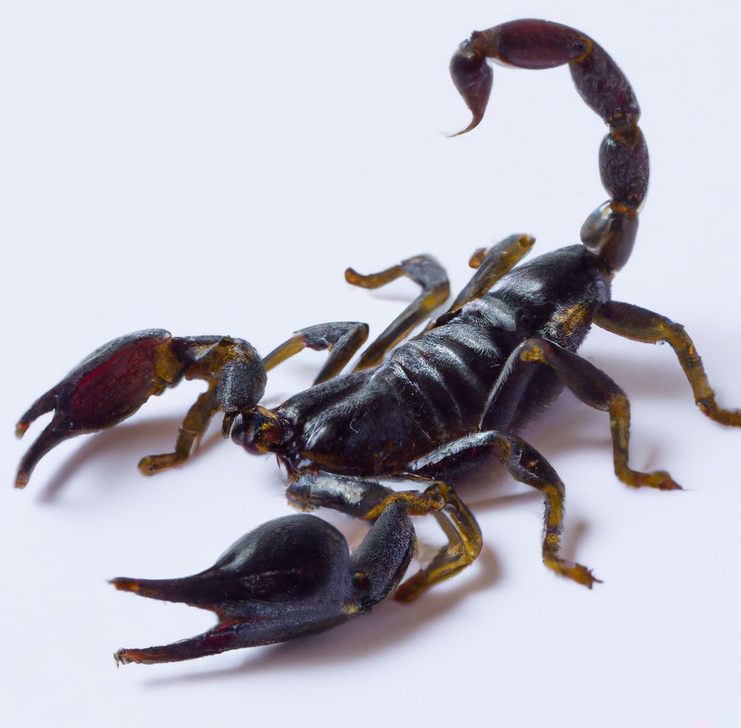 Image of close up of black scorpion on grey background - Free Images, Stock Photos and Pictures on Pikwizard.com