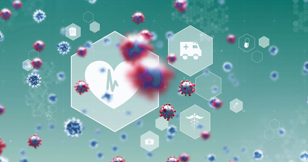 Floating Covid-19 Cells with Medical Symbol Interfaces