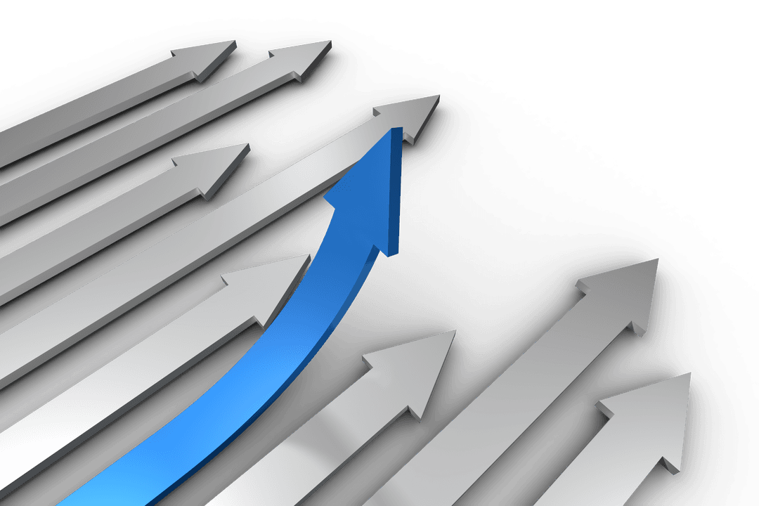 Blue Arrow Leading Grey Arrows on Transparent Background Illustration