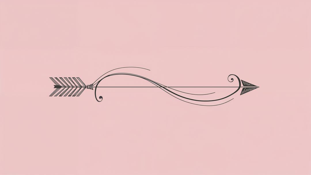 Minimalist black curved arrow with elegant decorative swirls