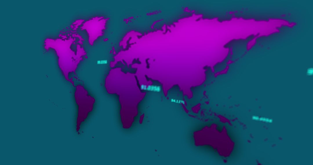 Vibrant Digital World Map with Data Points Overlay