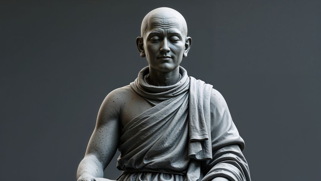 Meditating Monk Sculpture in Tranquil Gallery Ambiance