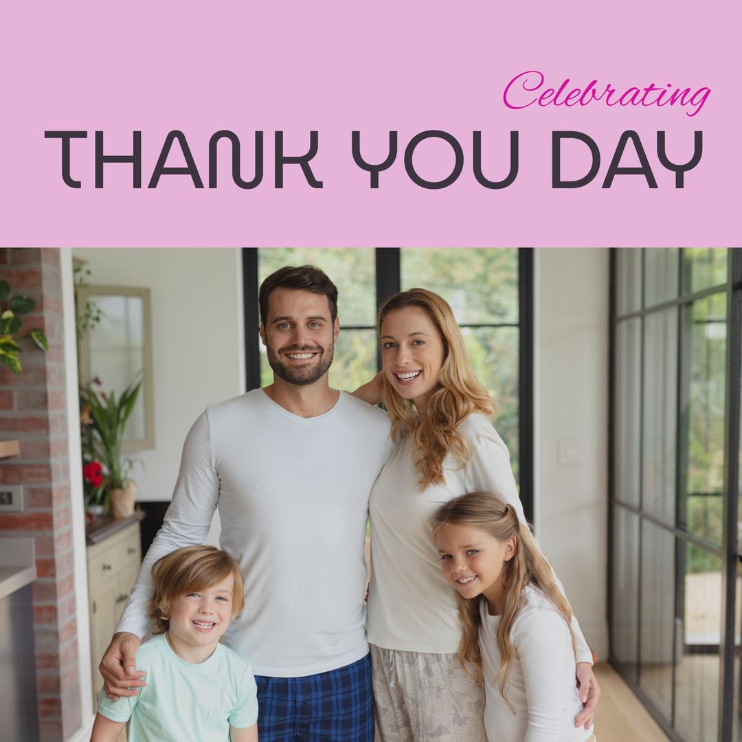 Celebrating Thank You Day with Happy Caucasian Family Embracing at Home - Download Free Stock Templates Pikwizard.com