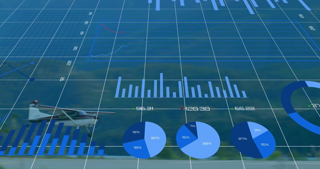 Infographic Interface Over Airplane on Runway: Business and Technology Concept