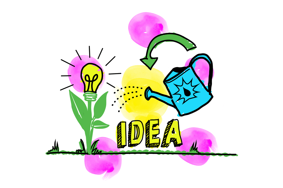 Creative Idea Development Illustration with Bulb Flower and Watering Can