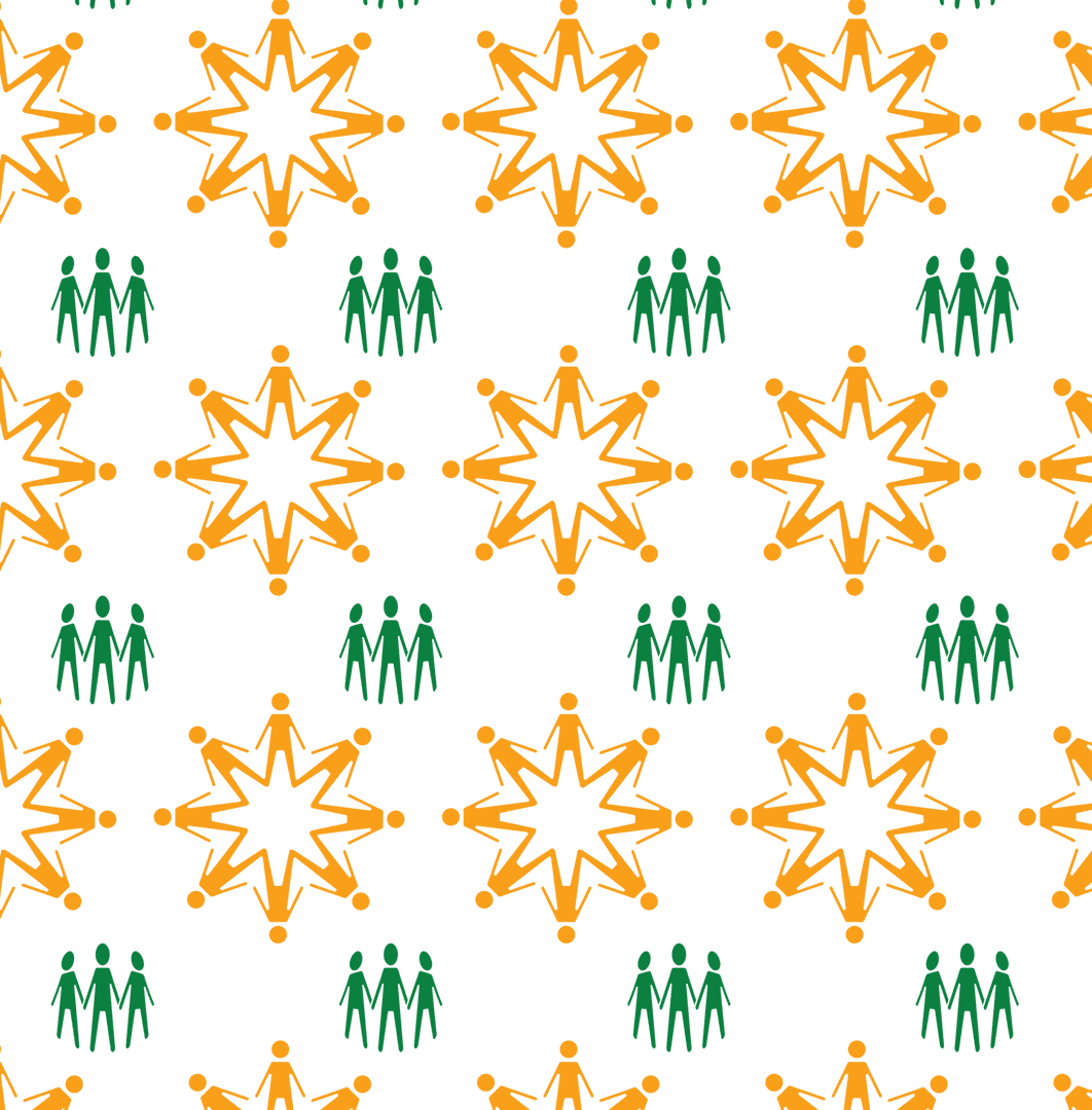 Geometric Yellow Stars and Green Trees Pattern on Transparent Background