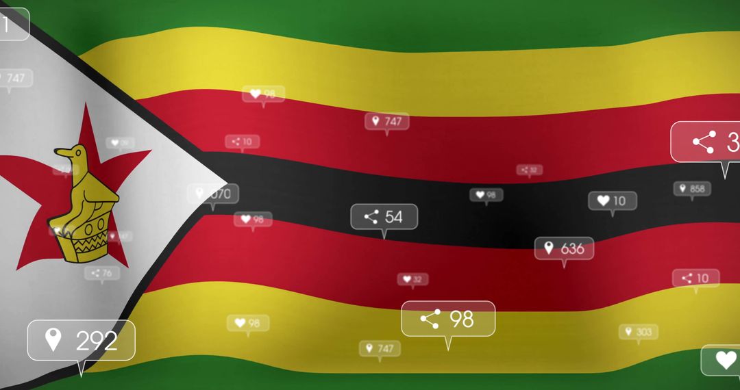 Zimbabwean Flag with Social Media Notifications on Transparent Background