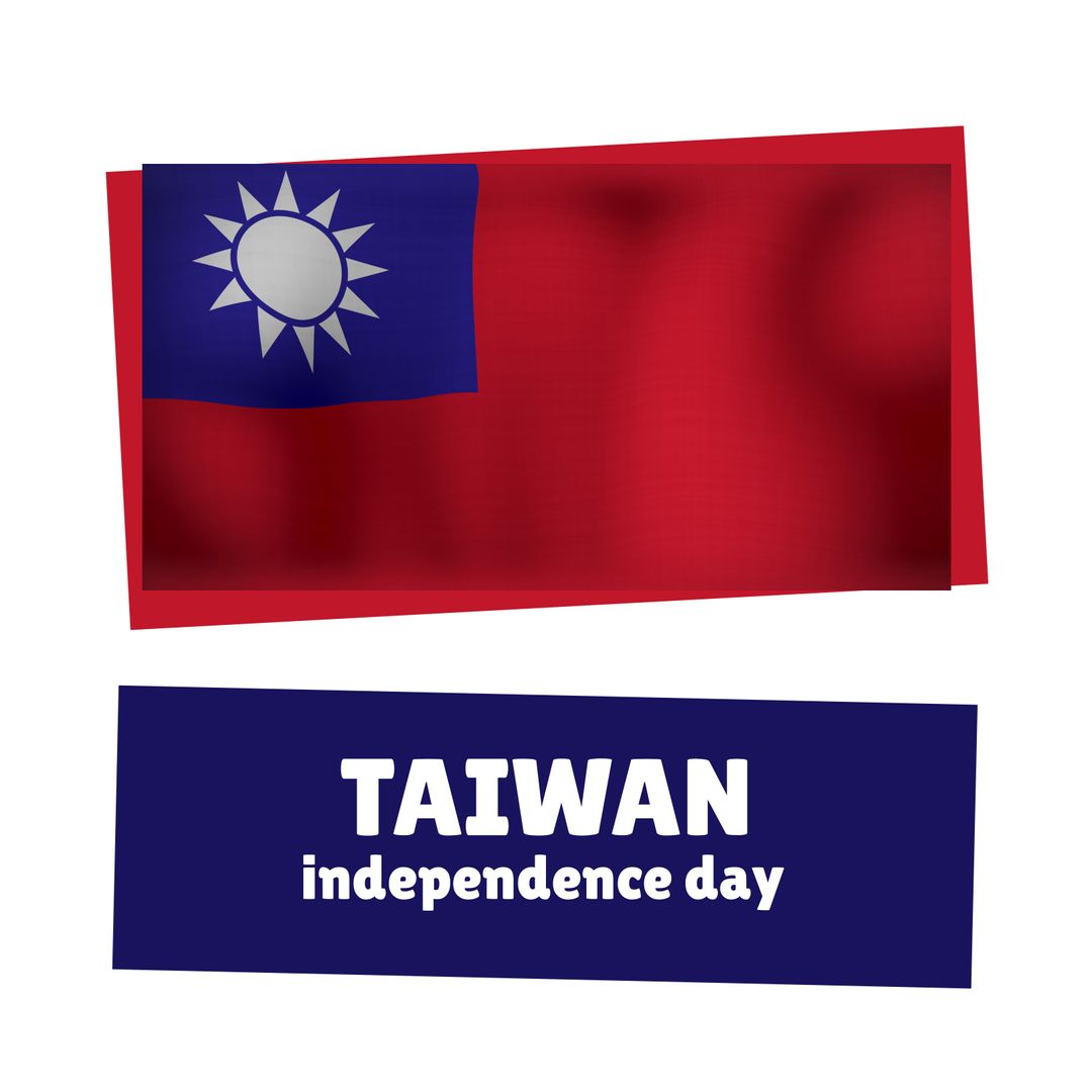 Taiwan Flag with Independence Day Text on White Background