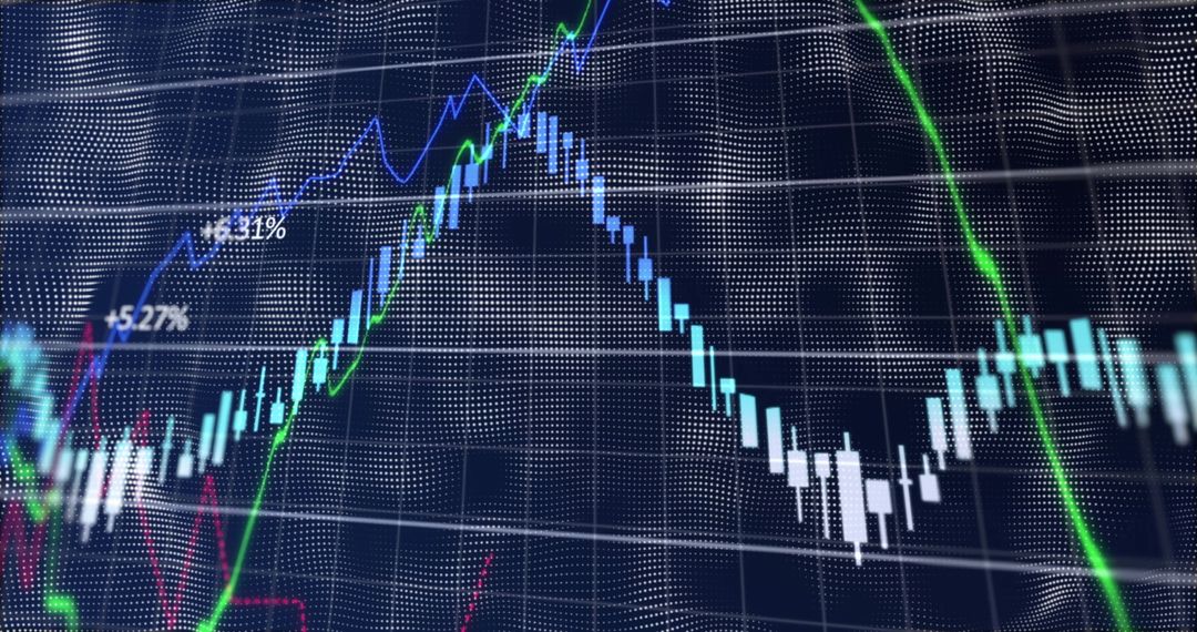 Vibrant Financial Display with Trend Lines and Candlestick Chart