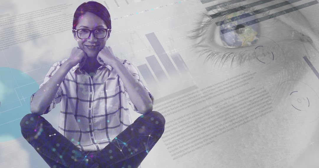 Innovative Technology with Asian Woman and Digital Design Elements