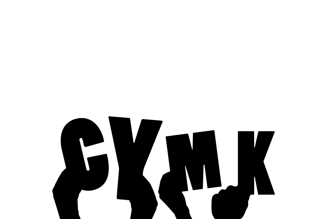 Digital Illustration Hands with CMYK Text on Transparent Background