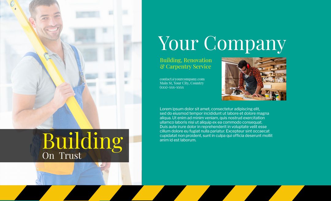 Construction Services Marketing Poster with Confident Worker and Tool Belt - Download Free Stock Templates Pikwizard.com