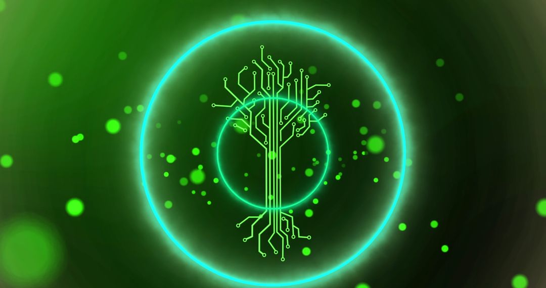 Futuristic Green Circuit Tree with Neon Glow in Digital Space