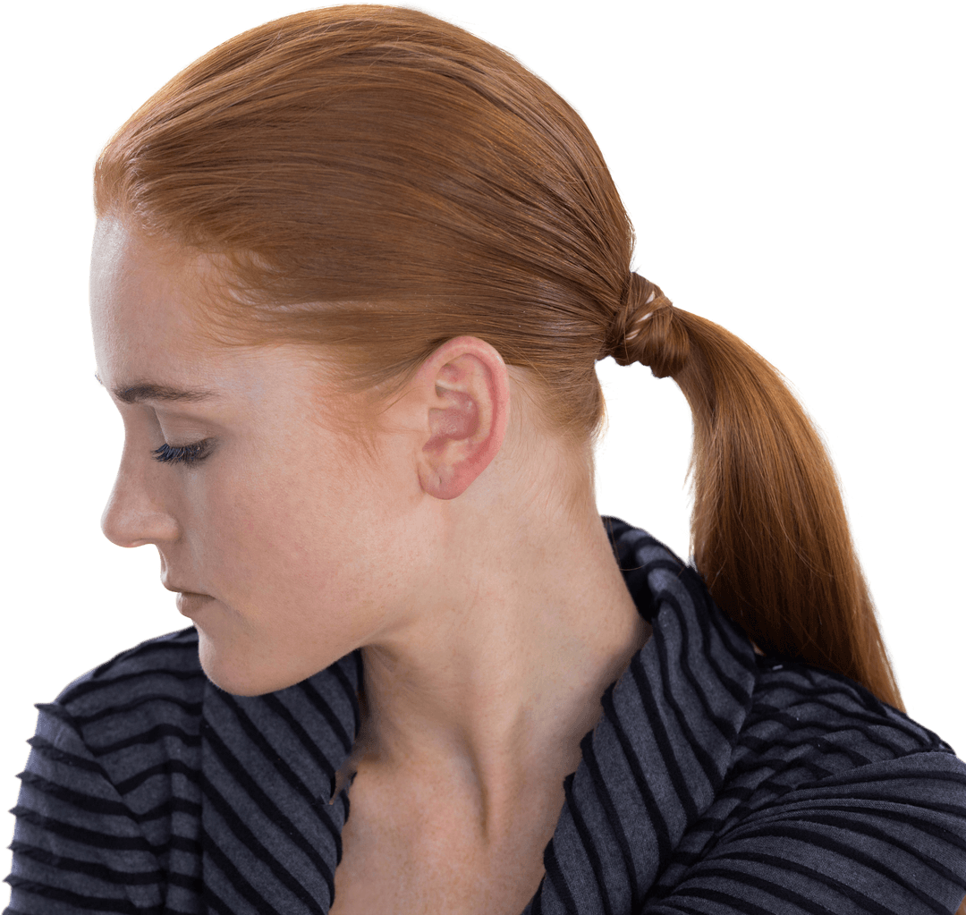 Transparent Yog Pose with Relaxed Businesswoman with Red Hair