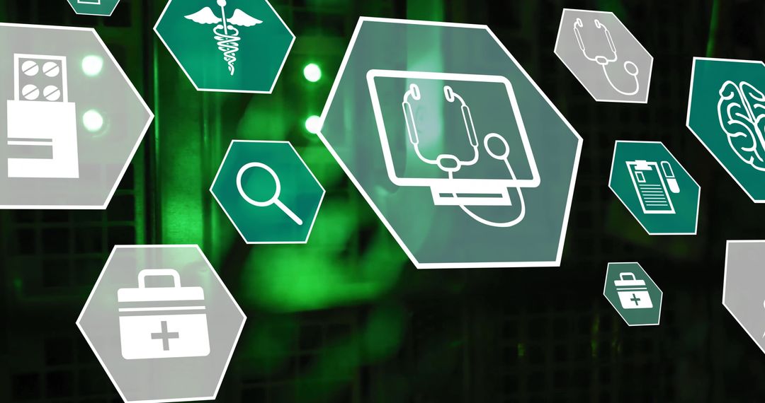 Digital Healthcare Icons on Green Technology Background